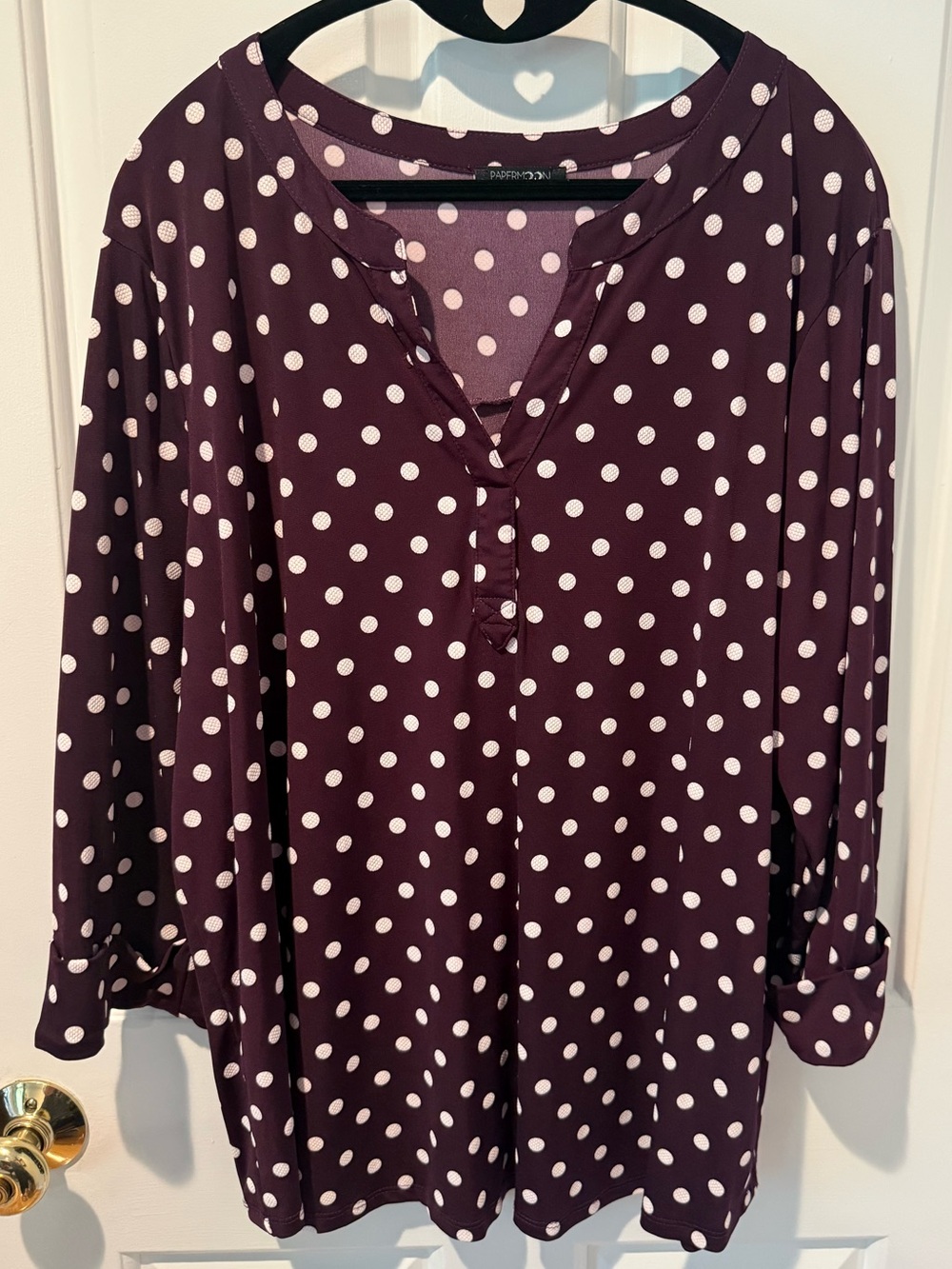 Papermoon Burgundy Polka Dot Long Sleeve Blouse 2X